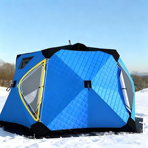 Insulated Ice Fishing Tent, 75 sq ft 6-Sided Shanty for 6-10 People, Pop-Up Winter Shelter, Windproof Snow Hub with Carrying Bag, 2 Doors, 5 Windows