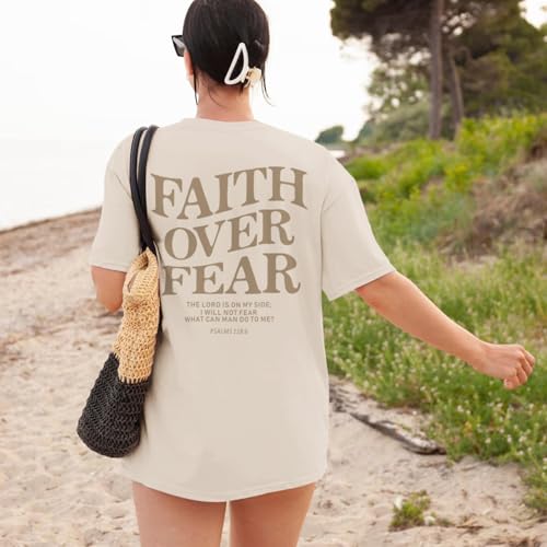 Faith Over Fear Christian Shirts for Women Oversized Jesus God Religious Bible Verse Tees Inspirational Tshirts Tops3