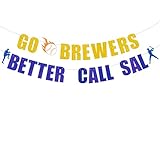Pre Strung Go Brewers Better Call Sal Banner -Milwaukee Brewers party decor, Baseball team party，Celebration Baseball Game Day Party Decorations banner Gold and Blue Glitter