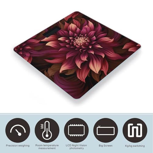 Báscula digital para baño color vino con flores artísticas miniatura 3