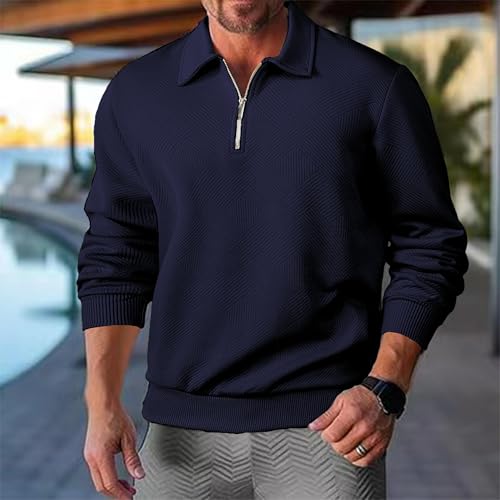 Mens Quarter Zip Pullover Mock Neck Knit Long Sleeve Sweatshirt Athletic Casual Polo Sweater2