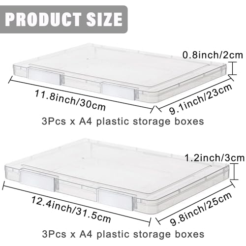 LonlyEagle 6 Pcs Clear A4 File Portable Project Case, Plastic Storage Box for 8.5\" x 11\" Letter Paper, Scrapbook Paper Storage Boxes Documents Magazines Holder with Buckle - Thumbnail 2
