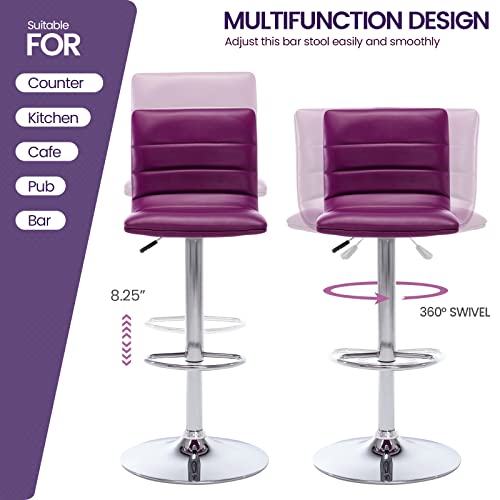 Vogue Furniture Direct Pu Leather Bar Stools, Modern Square Adjustable Swivel Barstools With Back, Armless Airlift Counter Height Bar Chairs For Kitchen Dining Set Of 2 (Purple) #TOP4