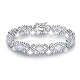 Barzel 18K White Gold Plated Created Opal Tennis Bracelet for Women (White Gold Clear)