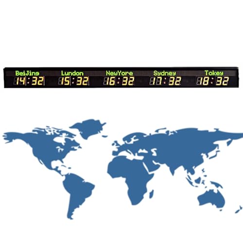 ZenSeFarin Orologio Mondiale, Orologio Mondiale con più Fusi Orari,Orologi Mondiali a LED per La Parete con più Fusi Orari,Orologio Mondiale con 3/4/5/6 Città,per Aziende Multinazionali,Hotel,5City