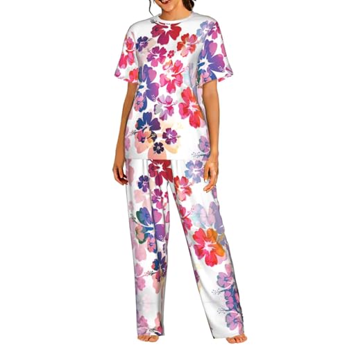 Pyjama doux 2 pièces manches courtes et pantalon long respirant pour femme du S au 3XL