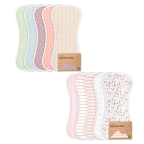 KeaBabies Burp Cloths for Baby Boys and Girls - 5-Pack Ultra Absorbent Burping Cloth, B urp Clothes,Newborn Towel, Milk Spit Up Rags, Burpy Cloth Bib for Unisex, Boy,Girl,Burping Rags