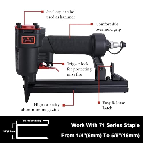 Image of AEROPRO Tools 7116A 22 Gauge Air Stapler Pneumatic Staple Gun, 71 Series 3 /8 Inch Crown 1 /4-Inch to 5 /8-Inch Upholstery Stapler for Upholstering, Woodworking and DIY Projects