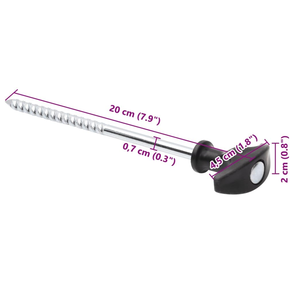 Piquetas para tienda de campaña, 12 unidades, 20 cm de diámetro, 7 mm de diámetro, acero galvanizado, accesorios robustos para tienda de campaña con cabeza en forma de T para camping