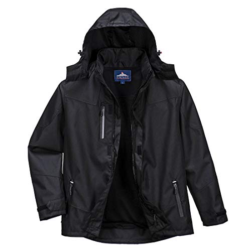 Portwest Outcoach Jacket Work Safety Protective Reflective Waterproof Coat, Large Black
