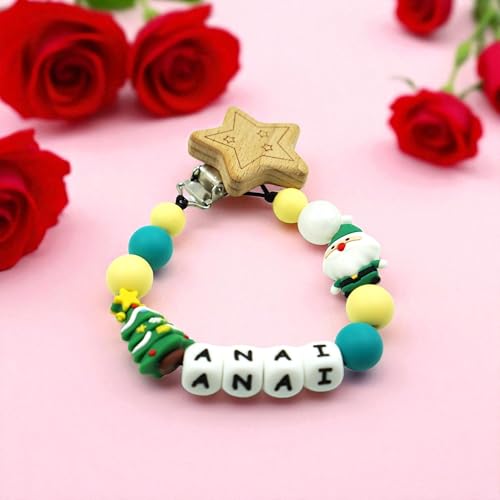 Image of Personalized Pacifier Clips with Name Custom Silicone Beaded Chain Pacifier Holder Stroller Gifts for Baby Boys Girls