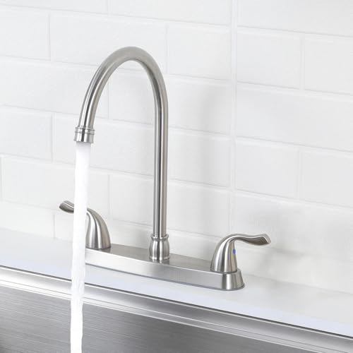 HOTIS HOME Brushed Nickel Kitchen Sink Faucet, 2 Handle 3 Hole Kitchen Faucet Without Sprayer, High Arc Swivel Spout Stainless Steel Sink Faucet for Rv Camper