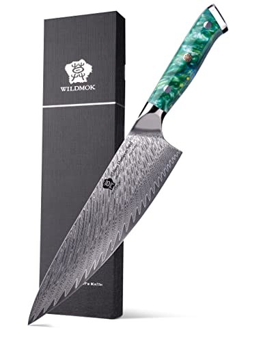 Wildmok Cuchillo De Chef De Cocina Japonés De Damasco De 20 Cm, Cuchillos Con Mango De Resina Y Acero Vg10, Incluyen Caja De Regalo Wildmok Cuchillo De Chef De Cocina Japonés De Damasco De 20 Cm, Cuchillos Con Mango De Resina Y Acero Vg10, Incluyen Caja De Regalo