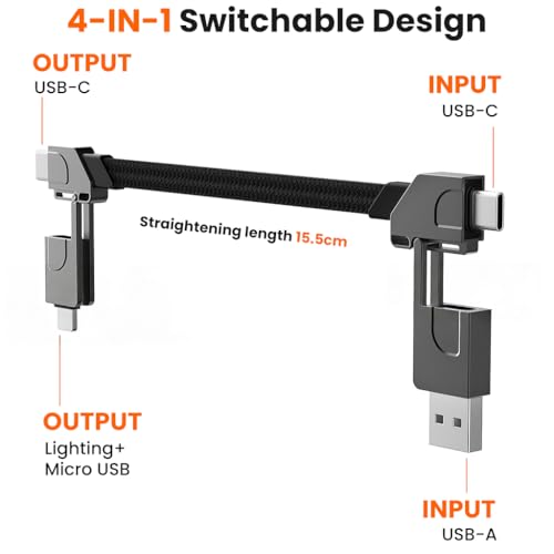 Image of Verilux 4-in-1 Magnetic Type C Cable Fast Charging, PD 60W Type C /USB to UBS C /Lighting Connection, 480Mbps Data Cable C Type Fast Charging for iPhone 17 /16 /15 /14, Galaxy S25 /S24, Portable Travel