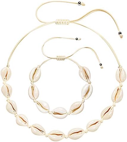 Shell Choker Necklace for Women Adjustable Natural Seashell Bracelet Handmade Cowrie Shell Clavicle Necklace Beach Boho Jewelry Set