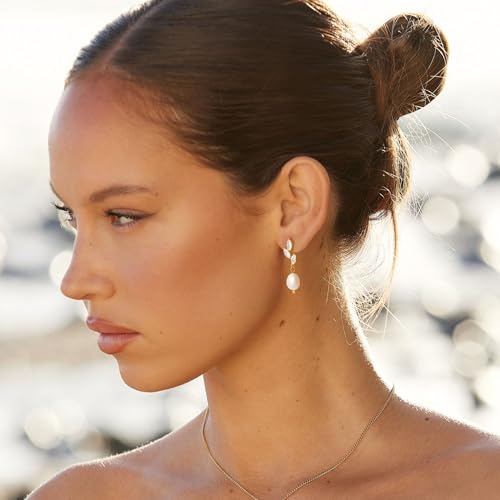 Pearl Earrings - 14K Gold Hoop Dangle Earrings for Women With Zircon Bow, Teardrop, and Leaf | Trendy Jewelry2