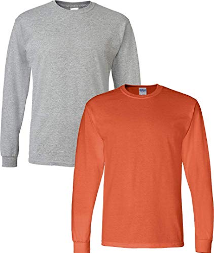 Image of Gildan - DryBlend 50 /50 Long Sleeve T-Shirt 2-Pack 8400-2XL-SportGrey-Orange