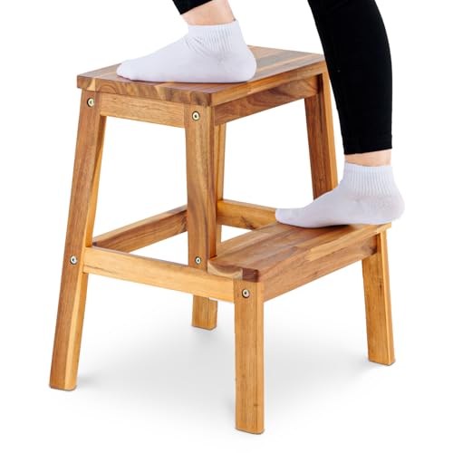 BEEFURNI 2 Step Wood Stool, Wooden Stepping Stools for Adults & Kids 350 lbs, Kids Stepping Chair, Bathroom, Bedroom Bench, Closet Climbing Chair, Easy to Assemble, 1 Year Manufacturer Warranty