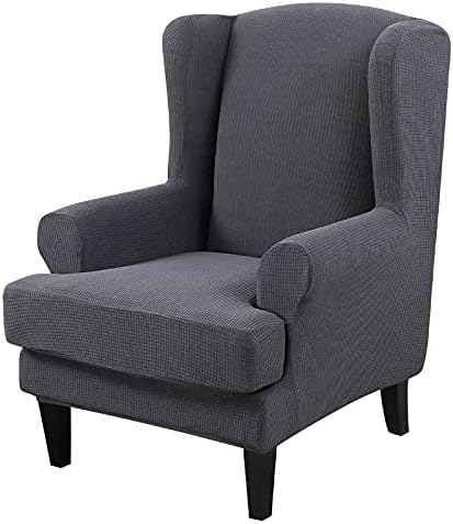 HIFUAR Jacquard Wing Chair Covers 2-Piece Wingback Armchair Slipcovers Removable Arms Slipcovers Fabric Couch Slipcover Polyester Spandex Furniture Protector
