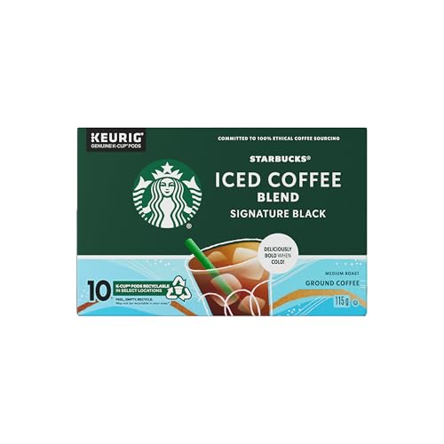 STARBUCKS Iced Coffee Blend, Signature Black, K-Cups, Cold Brew Coffee Pods, Medium Roast, Vibrant, Smooth And Balanced