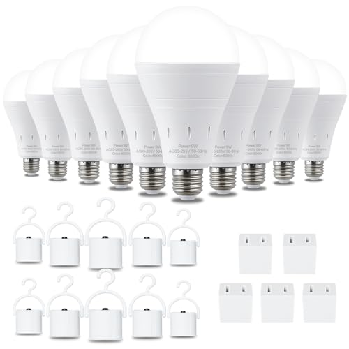 DEBAOBULB 10 Pack Rechargeable Emergency Light Bulbs Battery Powered LED Light Bulb 6000K Daylight E26 120 Volt 9W 60W Equivalent with 1200mAh for Home Power Outage Camping Hurricane