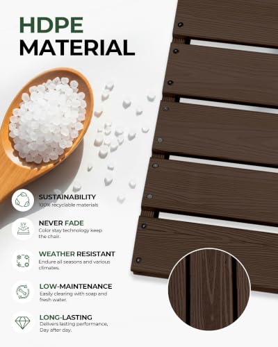 Image of Outdoor Patio Dining, All-Weather HDPE Chair Fade-Resistant, and Low Maintenance for Backyard, Garden, or Patio, Brown
