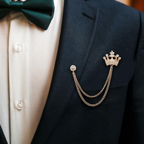 Image of PATIKIL Crown Hanging Chain Brooch Pins, Rhinestone Suit Pins Fashion Crystal Lapel Pins