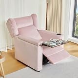 ORRD Convertible Chair Bed with Hidden Side Table, Velvet Sleeper Sofa Chair Bed, Recliner Armchair for Living Room Single Couch Home Theater Seating Modern Reclining Chair Easy Lounge (Pink)