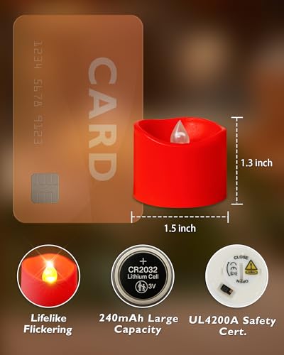 image for Homemory Red Tea Lights Candles Battery Operated, 200+Hour Flameless F