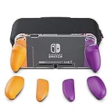 Skull & Co. 任天堂スイッチSwitch用GripCase×ハードケースセット 背面透明 グリップケース 人間工学 精密軽量 あらゆる手サイズ対応 3種類交換可能 長時間プレー対応 柔らかい 握りやすい 滑り防止 全保護 装着簡単 人気便利グッズ「ネオンパープル+ネオンオレンジ」