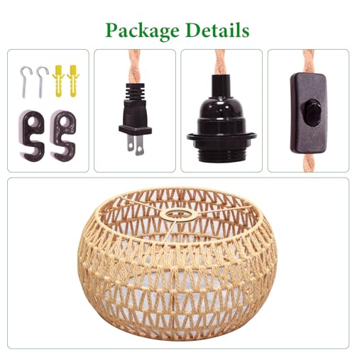 Plug in Pendant Light Rattan Hanging Lamp Pendant Light with on/Off Switch Rattan Woven Shade Hanging Lamp Plug in for Living Room Bedroom Farmhouse - Image 5
