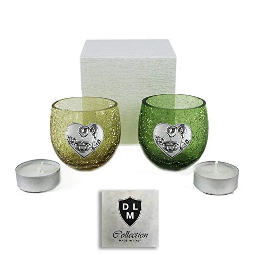 DLM-29682 (Kit 6 Pezzi) Portacandela Bicchiere Porta Candela in Vetro con Cuore per Battesimo bomboniera