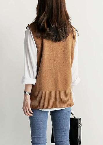 PEIQI Womens Sweater Vest Crop Knitted Sleeveless Sweaters Solid Casual Basic Tops4