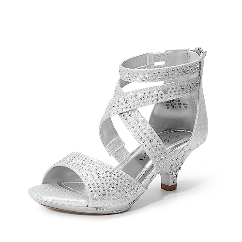 DREAM PAIRS Girls Sandals Low Heel Dress Pump Sandals 12 Little Kid Silver