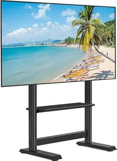 TVON Heavy Duty Floor TV Stand for 55-100 inch Large TVs up to 150 lbs, Universal Tall TV Stand with Mount, Height Adjustable TV Floor Stand with Large Storage Shelf for Living Room, Black