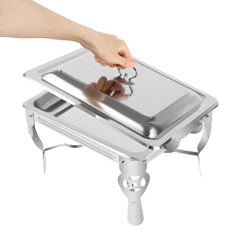 Plato de roce, calentador de alimentos de acero inoxidable con tapas y soportes de combustible, utensilios de servir buffet de 6 L para catering, fiestas, bodas