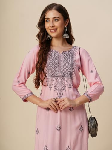 Image of RATAN Rayon Straight Lucknowi Chikankari Ethnic Wear Kurta for Women