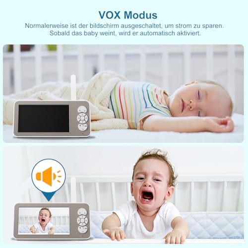 Babyphone mit Kamera und App 2K/3MP - 5 Zoll WLAN Baby Monitor PTZ 360° IR Nachtsicht 2-Wege-Audio, Automatische Verfolgung, Weinen/Bewegungs/Geräusch-Erkennung Temperaturüberwachun