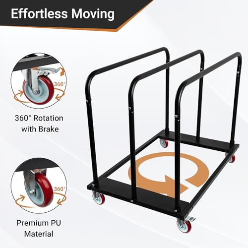 Eastrexon Steel Panel Truck, Drywall Cart w/ 5” PU Swivel Wheels, Heavy-Duty Panel Dolly Cart w/ 1800 LBS Capacity, for Handling Wall Panel/Lumber/Folding Table/Sheetrock， 45.6" L x 29" W x 39" H - Thumbnail 6