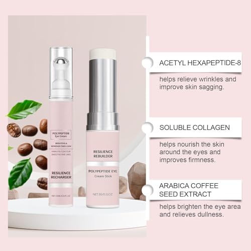 Eye Massager,2PCS E/ye Roller & Eye Cream Set ，for Dark Circles and Puffy Eyes, Cooling Rollerball Massager for Instant Eye Bags Tightening, Wrinkle Stick for EyeCare Treatment