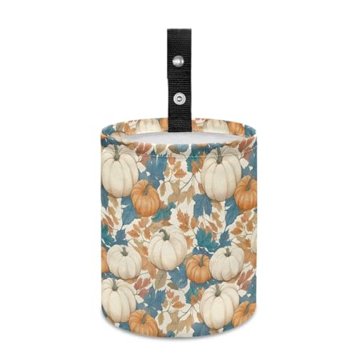 Image of White Pumpkins Trash Can for Car Auto Garbage Can for Back Seat Leak Proof with Adjustable Buttons Car Accessories for Women Interior