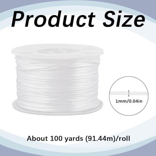 SUNNYCLUE 1mm 100Yards White Nylon Cord Satin String Rattail Macrame Trim Cord Chinese Knot Satin Rattail Silk Cord Silky Beading Thread Braided Nylon Satin String for Bracelet Making Kumihimo Craft - Image 2