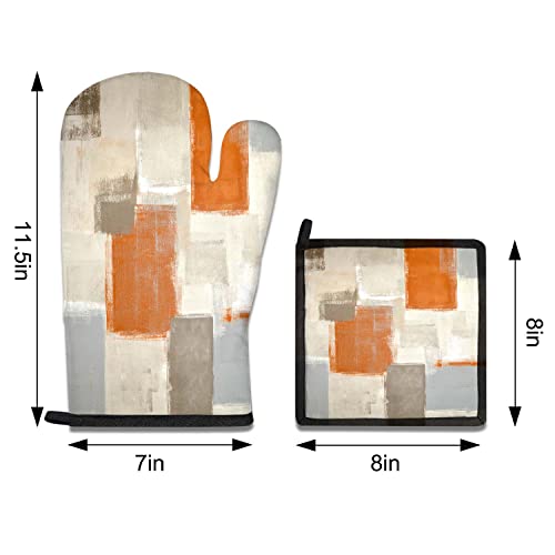 Mcalk 5 Pcs Orange Oven Mitts And Pot Holders Sets, Beige Oven Gloves And Hot Pads For Kitchen Cooking, Abstract Modern Art Oven Mitt Potholder Is Both Functional And Decorative #TOP5