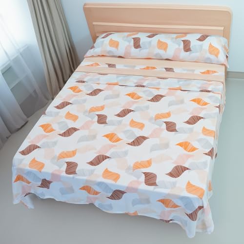 Conjunto de Sábanas Térmicas Pirineo 3 Piezas para Invierno - Microfibra Cepillada Premium, Incluye Sábana Bajera Ajustable, Encimera y Funda de Almohada - Color Hoja Naranja, Cama de 135 x 190cm