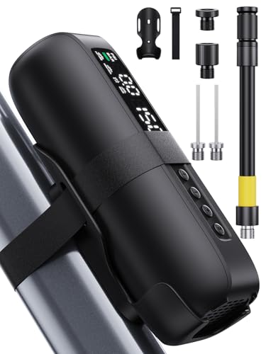 Pompe à air électrique de vélo 150 PSI compatible valves Schrader Presta Dunlop avec cadre
