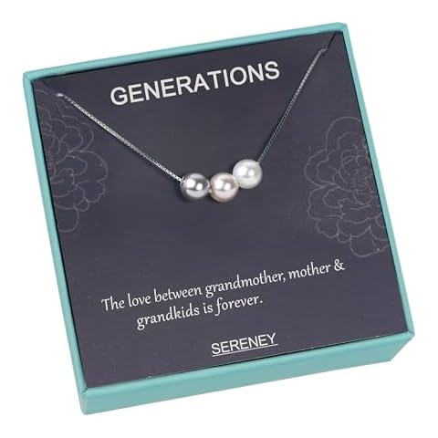 Sterling Silver Grandma Necklace, 3 Generations Necklace as Birthday Gifts for Grandmother Jewelry, Pearl Necklace for Mom Gigi Gifts, Nana necklace for Nana Gifts from Sereney Cover