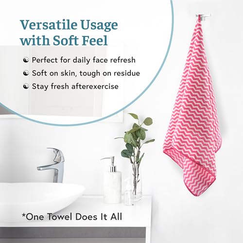 Image of Kuber Industries 5 Pcs Microfiber 19x38 Inch Soft Face Towels for Women and Men | 280 GSM Quick Dry & Absorbent Hanging Hand Towels for Wash Basin Bathroom, Kitchen and Home | Zig Zag - Pink