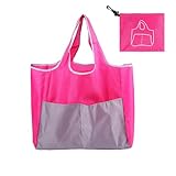 [Senteria] エコバッグ 大容量 折りたたみ 買い物 コンビニバッグ 丈夫 防水素材 軽量 収納 繰り返し 水洗い 手提げ 肩掛け おしゃれ かわいい ショッピング サブ スクール コンビニ スーパー（ローズ＆グレー）