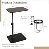 Mesa lateral con forma de C giratoria con portavasos, altura ajustable, bandeja giratoria 360°, deslizable debajo del sofá para uso junto a la cama, laptop o espacios pequeños 4