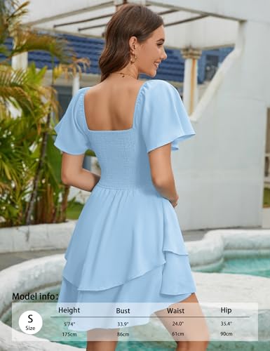 Image of Florboom Women's Sweetheart Knot Front Dress Smocked Back Short Sleeve Layered Boho Chiffon Mini Dresses